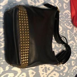 Coach black leather shoulder bag, stud detail